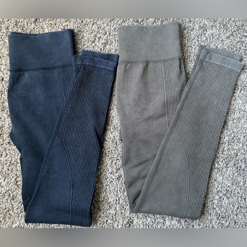 Aeropostale High Waisted Ribbed Leggings Navy and Olive Green